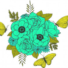 Sticker decorativ, Buchet de flori, Turcoaz sidefat, 60 cm, 1170ST-25