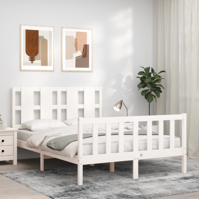 Gossi cadru de pat cu tablie, alb, 140x200 cm, lemn masiv