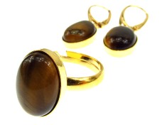 Set argint placat cu aur cu ochi de tigru 14x10 MM foto