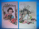 HOPCT 1837 COPII-ROMANTICA-FRANTA-LOT 2 CARTI POSTALE VECHI-CIRCULATE