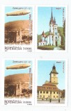 |LP 1652a/2004, Evenimente - 75 de ani de la zborul Zeppelinului deasupra Brasovului, cu vinieta, pereche de dipticuri cu vinieta pe dreapta, MNH