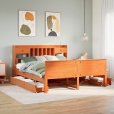 VidaXL Pat cu bibliotecă fără saltea maro 200x200 cm lemn masiv de pin