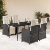 VidaXL Set mobilier de grădină cu perne, 5 piese, negru, poliratan