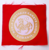 ECUSON WORLD SHOTOKAN KARATE UNION ROMANIA pe fundal rosu, 70 mm **