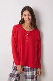 Women&#039;secret longsleeve de pijama MIX AND MATCH PERFECT MATCH femei, culoarea rosu, 3278429