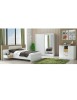Set Dormitor Tiko, Alb, Dulap 200 cm, Pat 160x200 cm, 2 noptiere, comoda
