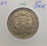 816 Thailand Tailanda 1 Baht - Rama V 127 (1908) Y#39, argint, buna