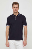 Armani Exchange polo de bumbac culoarea albastru marin, neted