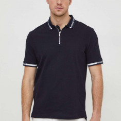 Armani Exchange polo de bumbac culoarea albastru marin, neted