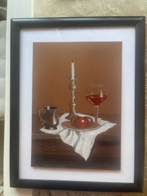 Tablou - natura statica cu mere vin si lumanare foto