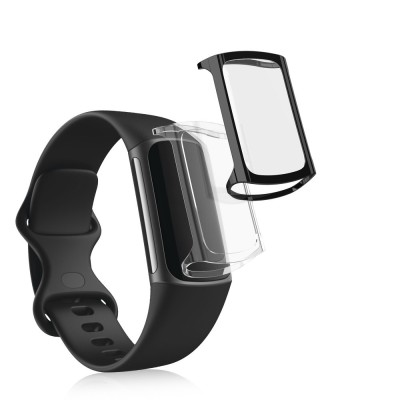 Set 2 Huse pentru Fitbit Charge 5, kwmobile, Silicon, Negru / Transparent, 56385.01 foto
