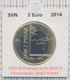 Slovenia 3 euro 2014 UNC - Janez Puhar - km 118 - cartonas personalizat D57201, Europa