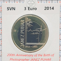 Slovenia 3 euro 2014 UNC - Janez Puhar - km 118 - cartonas personalizat D57201