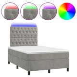 Cumpara ieftin Pat cu arcuri, saltea si LED, gri deschis, 120x190 cm, catifea