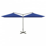 Umbrelă de soare dublă cu st&acirc;lp oțel, albastru azur, 600x300 cm, vidaXL