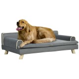 PawHut Pat canapea pentru c&acirc;ine pisică design scandinav cu pernă moale detașabilă și picioare din lemn masiv 100 x 62 x 32 cm gri | Aosom Romania