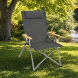 Cumpara ieftin Scaun pliabil gradina, camping, pescuit, material Oxford, cu tetiera, buzunar, spatar reglabil, gri, 74x59.5x98 cm