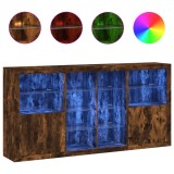 Cumpara ieftin Servanta cu lumini LED, stejar fumuriu, 202x37x100 cm