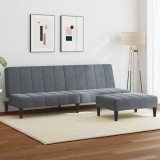 VidaXL Canapea extensibilă cu taburet, 2 locuri, gri &icirc;nchis, catifea