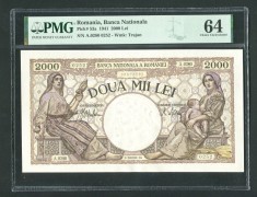 q284 BANCNOTA 2000 LEI 1941 NECIRCULATA UNC GRADATA PMG 64