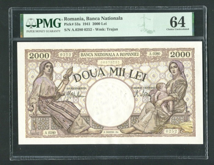q284 BANCNOTA 2000 LEI 1941 NECIRCULATA UNC GRADATA PMG 64