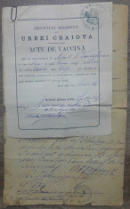 Buletin de nascere 1879, Actu de Vaccina 1881// Craiova foto