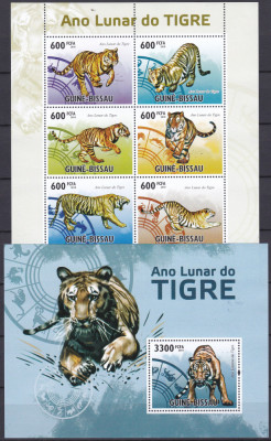 DB1 Fauna Guineea Anul Tigrului Tigri MS + SS MNH foto