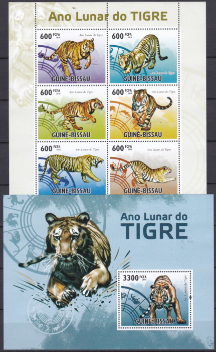 DB1 Fauna Guineea Anul Tigrului Tigri MS + SS MNH