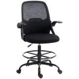 HOMCOM Scaun de Birou Ergonomic din Plasă, cu Suport Lombar și Suport pentru Picioare Reglabil, Cotiere Rabatabile, Negru | Aosom Romania