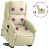 Cumpara ieftin Fotoliu electric masaj rabatabil cu ridicare crem piele natural