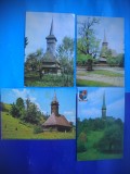 HOPCT LOT 2552 BISERICI DE LEMN -JUD MARAMURES-4 CARTI POSTALE-CIRCULATE, Circulata, Printata, Satu Mare
