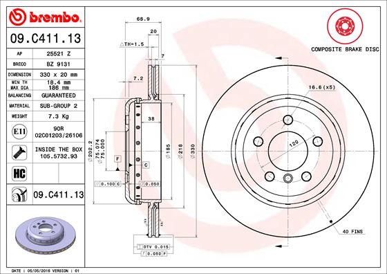 BREMBO 09.C411.13 PRIME LINE - Composite Disc frana