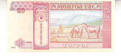 M1 - Bancnota foarte veche - Mongolia - 20 tugrik - 2002 foto