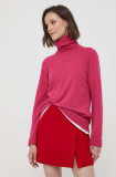 Cumpara ieftin United Colors of Benetton pulover din amestec de lana femei, culoarea roz, light, cu guler