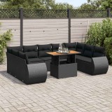 vidaXL Set canapele de grădină cu perne, 10 piese, negru, poliratan 3327303