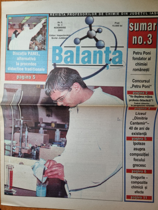 ziarul balanta noiembrie 2003 -revista profesorilor de chimie