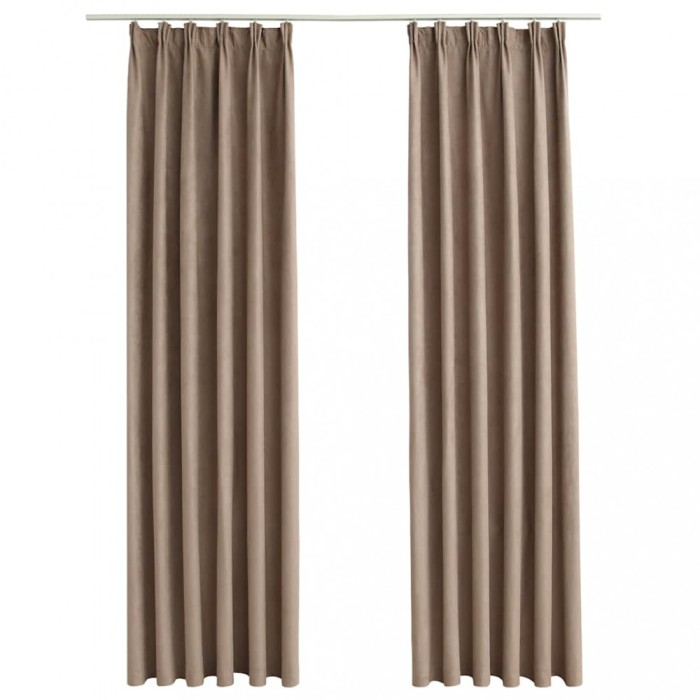 Draperii opace cu carlige, 2 buc., gri taupe, 140 x 175 cm
