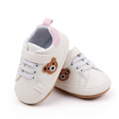 Pantofiori albi cu insertie roz - Teddy (Marime Disponibila: 3-6 luni (Marimea