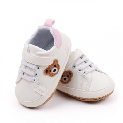 Pantofiori albi cu insertie roz - Teddy (Marime Disponibila: 3-6 luni (Marimea foto
