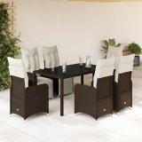 Set bistro de grădină cu perne, 7 piese, maro, poliratan