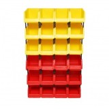 Stand cu 24 cutii pentru depozitare / organizare, cutie din plastic rosie, galbena,700x300x1150mm