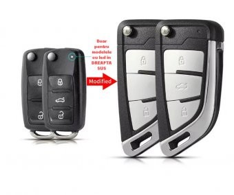 Carcasa cheie Topautochei&reg; pentru Golf, Jetta, Passat, Skoda, Seat conversie catre un stil modern de cheie, doar pentru modelele cu led in dreapta su