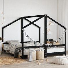 Gossi cadru de pat pentru copii negru 2x(90x190) cm lemn masiv de pin