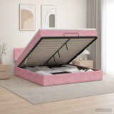 Cumpara ieftin Pat Ottoman cu Saltea si LED Roz 180 x 200 cm Catifea