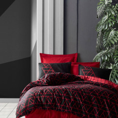 Lenjerie de pat pentru o persoana, 3 piese, 160x220 cm, 100% bumbac ranforce, Cotton Box, Shadow, rosu claret