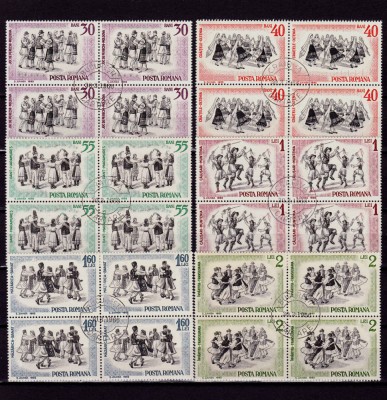 RO 1966 LP 626 &amp;quot;Dansuri populare &amp;quot;,serie in bloc de 4 , stampilate foto