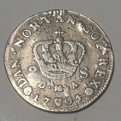 Danemarca 8 schilling 1704 argint Frederic lV RaR foto