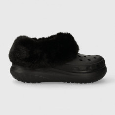Crocs papuci Furever Crush femei, culoarea negru, 208446