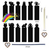 Set 24 semne de carte colorate si 12 creioane stylus din lemn, accesorii decorative pentru copii, multicolor