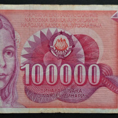 Bancnota 100000 DINARI / DINARA - RSF YUGOSLAVIA, anul 1989 * cod 213